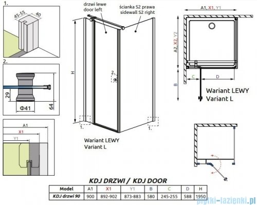 Radaway Eos II KDJ Drzwi prysznicowe 90 lewe szkło przejrzyste 3799421-01L