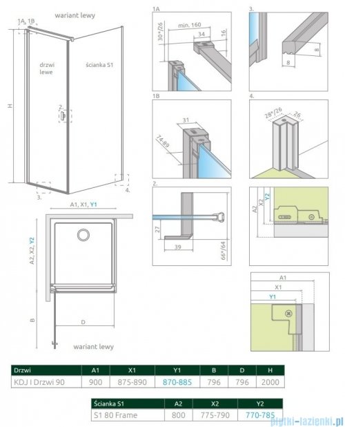Radaway Nes 8 Black Kdj I Frame kabina 90x80cm lewa czarny mat/szkło przejrzyste 110072090-54-56L/10089080-54-56