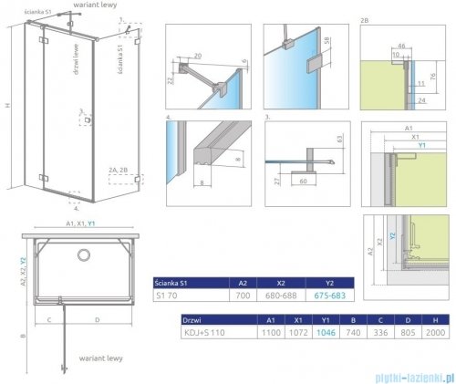 Radaway Essenza Pro Gold Kdj+S kabina 70x110x70cm lewa złoty połysk/szkło przejrzyste 10097311-09-01L/10098070-01-01/10098070-01-01