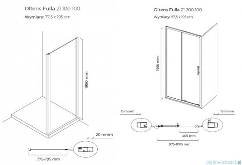 Oltens Fulla kabina prysznicowa prostokątna szkło przejrzyste 100x80cm 20202100