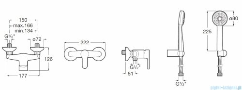 Roca Arola bateria natryskowa chrom A5A206AC0K