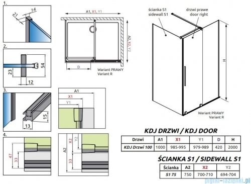Radaway Furo Black Kdj kabina 100x75cm prawa szkło przejrzyste 10104522-54-01R/10110480-01-01/10113075-01-01