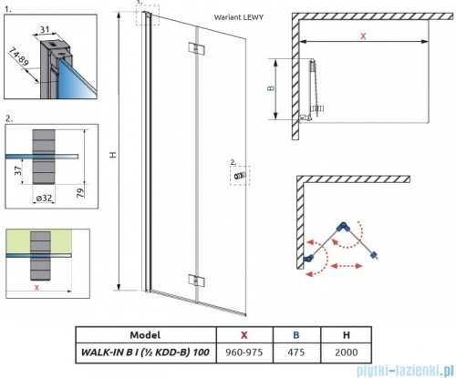 Radaway Nes 6 Brushed GunMetal KDD B kabina walk-in 100cm lewa szczotkowany grafit szkło przejrzyste 10024100-92-01L