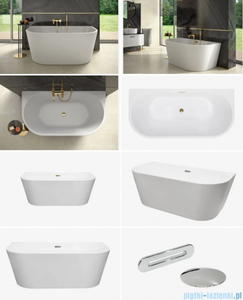 Besco Vica New wanna 170x80cm wolnostojąca przyścienna z przelewem szczelinowym slim syfon klik-klak chrom #WAS-170VN