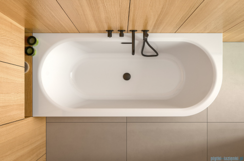 Besco Avita A-line 170x75cm wanna wolnostojąca przyścienna lewa akrylowa + syfon klik-klak gun metal grafit z przelewem slim #WAA-170ALGS