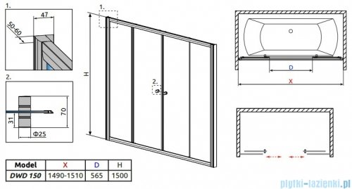 Radaway Vesta DWD Drzwi przesuwne 150 cm szkło fabric 203150-06