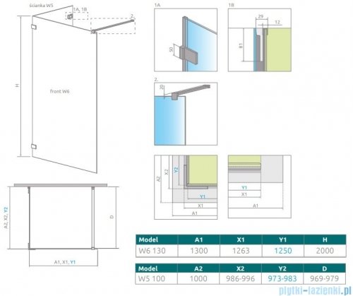 Radaway Euphoria Walk-in VI 130x100 szkło przejrzyste 383151-01-01/383152-01-01