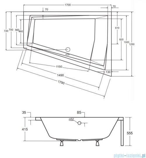 Besco Intima Duo 170x125cm wanna asymetryczna prawa + obudowa + czarny syfon #WAID-170-NP/#OAP-170-INT/19977