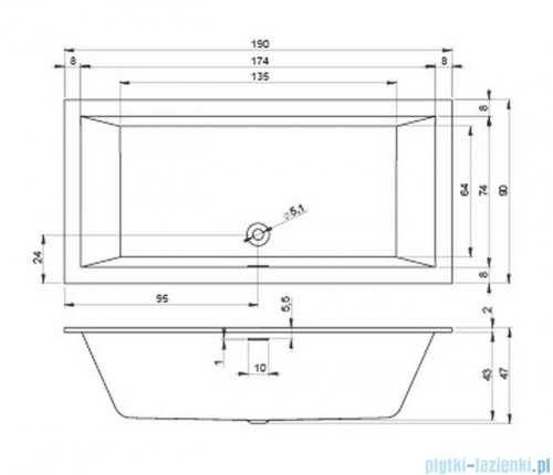 Riho Rethink Cubic 190x90cm wanna prostokątna + syfon B109001005