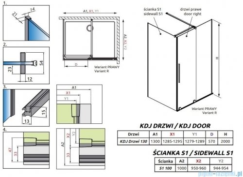 Radaway Furo Kdj Brushed Nickel kabina 130x100cm prawa szczotkowany nikiel 10104672-91-01R/10110630-01-01/10113100-01-01