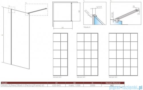 Radaway Modo New Black II 65x200 Factory kabina Walk-in czarny mat/szkło przejrzyste 389065-54-55