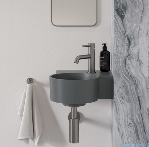Omnires Ovo M+ umywalka nablatowa/wisząca prawa 33x34 cm ash grey mat OVO335UWPAG