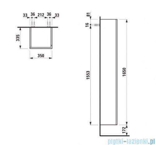Laufen Kartell kolumna wysoka 165 cm zawiasy po lewej stronie biały mat H4082870336401