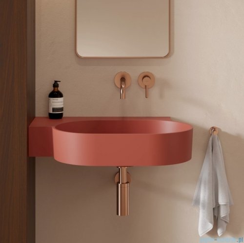 Omnires Ovo M+ umywalka nablatowa/wisząca lewa 64x44 cm terracotta mat OVO645UWLTE