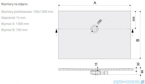 Sanplast Open Structure Mineral B-M/OPEN STR brodzik prostokątny 75x130x1,5 cm szary mleczny 645-440-0260-55-020