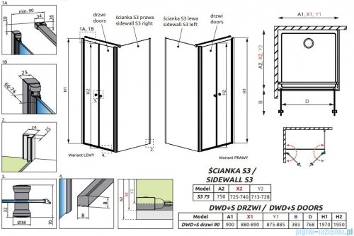 Radaway Eos DWD+S kabina prysznicowa 90x75 przejrzyste 13799491-01/13799449-01
