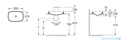 Roca FINECERAMIC umywalka wpuszczana w blat cienkościenna Soft 55x37 cafe A327504660