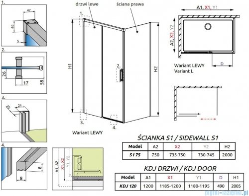 Radaway Idea White Kdj kabina 120x75cm lewa szkło przejrzyste 387042-04-01L/387049-04-01R