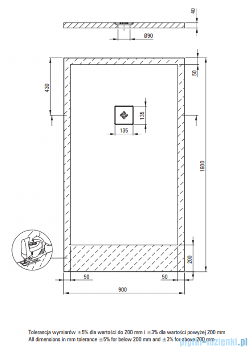 Deante Silia Brodzik akrylowy prostokątny 160x90 cm biały KSKA00916B