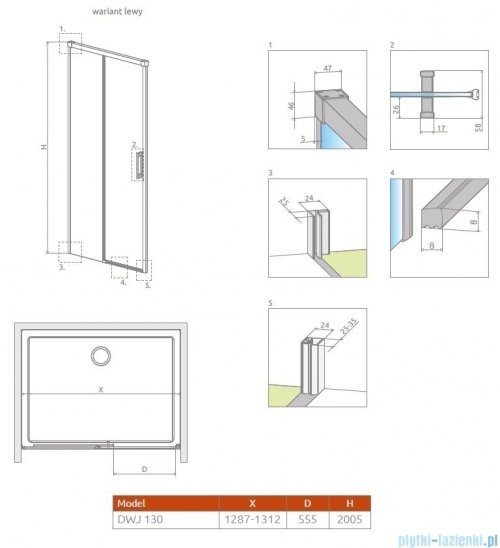 Radaway Idea DWJ Brushed Gold drzwi wnękowe 130cm lewe szczotkowane złoto 387017-99-01L