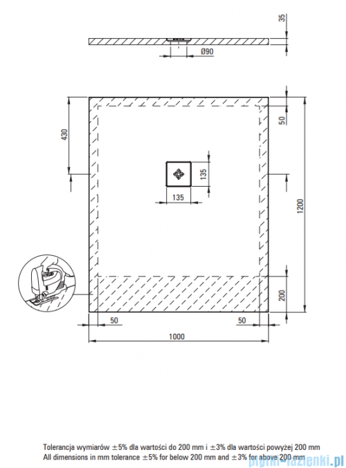 Deante Silia Brodzik akrylowy prostokątny 120x100 cm biały KSKA01012B