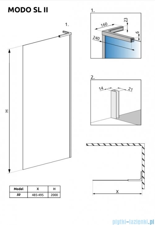 Radaway Modo SL Black II kabina Walk-in 50x200 prawa czarny mat/szkło przejrzyste 10319054-54-01R
