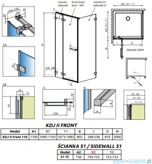 Radaway Arta Kdj II kabina 110x75cm lewa szkło przejrzyste 386457-03-01L+1386040-03-01L+386018-03-01