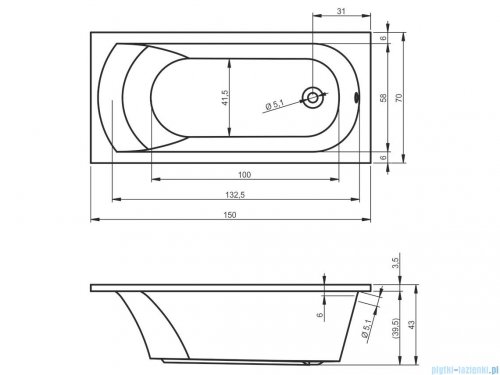 Riho Miami wanna prostokąta 150x70 z hydromasażem Air lewa B058004005
