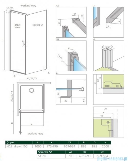 Radaway Nes 8 Black Kdj I kabina 100x70cm lewa czarny mat/szkło przejrzyste 10072100-54-01L/10089070-01-01