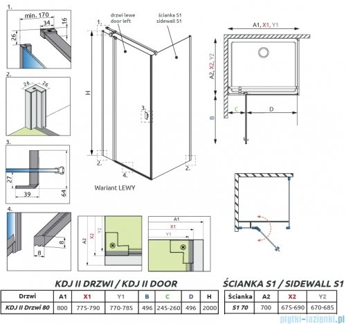 Radaway Nes 6 Kdj II Brushed Light Gold kabina 80x70cm lewa szczotkowane jasne złoto 10032080-98-01L/10039070-01-01