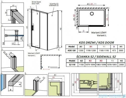 Radaway Idea Kds kabina prysznicowa 120x110 lewa przejrzyste 10115120-01-01L/10117110-01-01