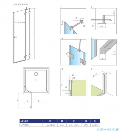Radaway Essenza Pro Brushed GunMetal Dwj drzwi wnękowe 80cm prawe szczotkowany grafit 10099080-92-01R 