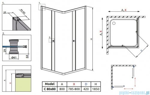 Radaway Classic C Kabina prysznicowa kwadratowa z drzwiami przesuwnymi 80x80 szkło brązowe 30060-01-08