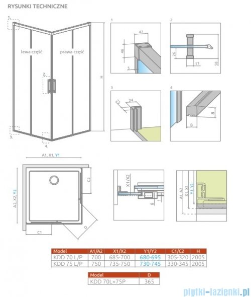Radaway Idea Kdd Brushed GunMetal kabina 70x75cm szczotkowany grafit 387065-92-01L/387066-92-01R