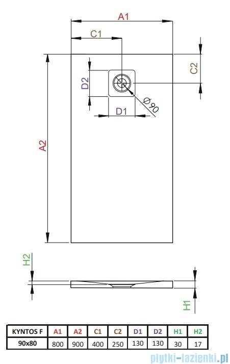 Radaway Kyntos F brodzik 90x80cm cemento HKF9080-74
