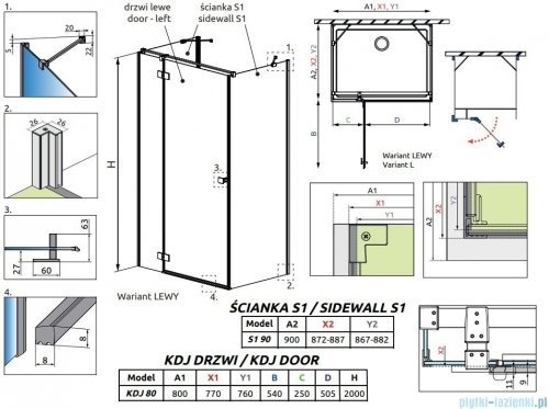 Radaway Essenza Kdj+S kabina 90x80x90cm lewa szkło przejrzyste 1384050-01-01/1385021-01-01L/1384050-01-01