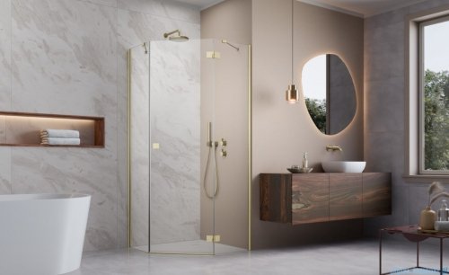 Radaway Essenza 8 Brushed Gold Ptj kabina pięciokątna 90x80cm prawa szczotkowane złoto 10490000-99-01R/10490600-01-01