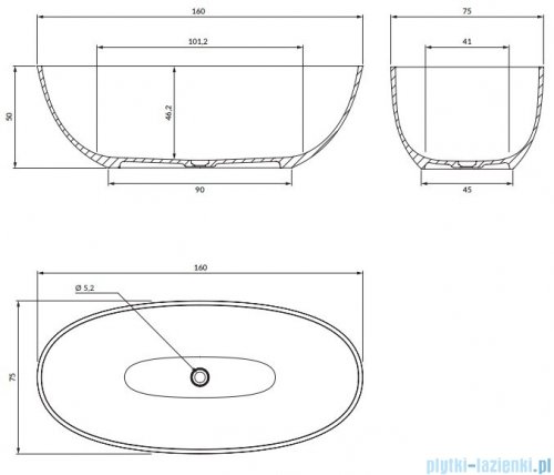 Omnires Shell M+ wanna wolnostojąca 160x75 cm biały mat SHELLWWBM