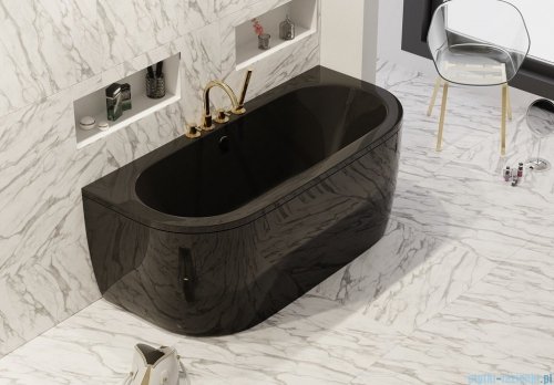 Besco Volya / Vista black wanna 150x75cm wolnostojąca przyścienna czarna z syfonem #WKV-150-WSCZARNA