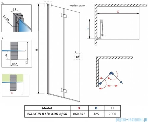 Radaway Nes 6 Gold KDD B kabina walk-in 90cm lewa złoty połysk szkło przejrzyste 10024090-09-01L