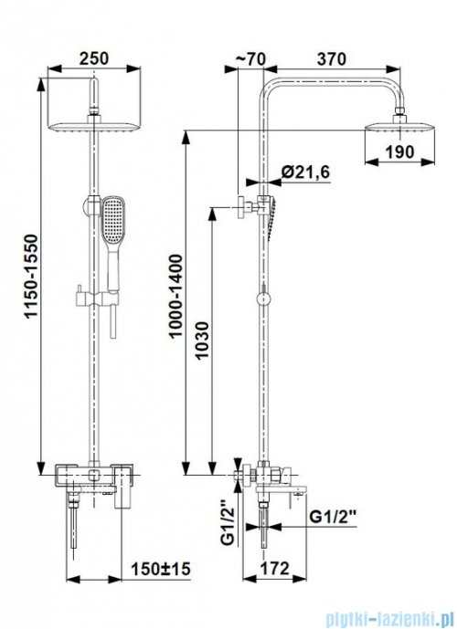 KFA LOGON BLACK deszczownia z baterią natryskową i składaną wylewką wannową czarny 5136-915-81
