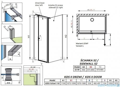 Radaway Eos KDS II kabina prysznicowa 110x90 lewa przejrzyste 13799483-01L/13799431-01