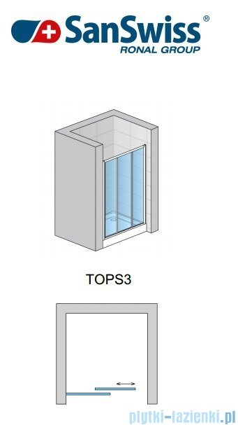SanSwiss Top-Line TOPS3 Drzwi 3-częściowe 70cm profil połysk TOPS307005007