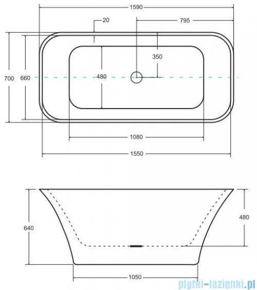 Besco Assos B&amp;W 160x70cm wanna wolnostojąca biało-czarna #WMD-160-ABW