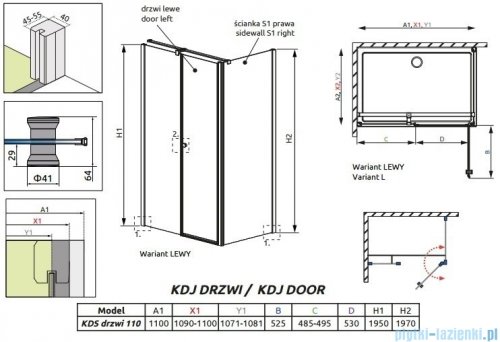 Radaway Eos II KDS Drzwi prysznicowe 110 lewe szkło przejrzyste 3799483-01L