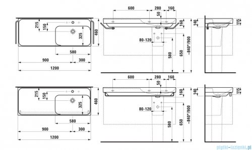 Laufen Meda umywalka ścienna 120x46cm biały mat H8171197571041