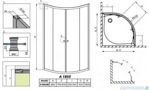 Radaway Classic A Kabina prysznicowa półokrągła z drzwiami przesuwnymi 80x80x185 szkło fabric profile białe 30010-04-06
