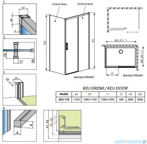Radaway Idea Black Kdj drzwi 110cm prawe szkło przejrzyste 387041-54-01R