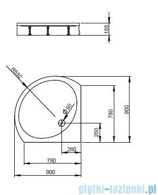 Radaway Patmos B Brodzik półokrągły 90x90 bez obudowy 4T99155-03B 
