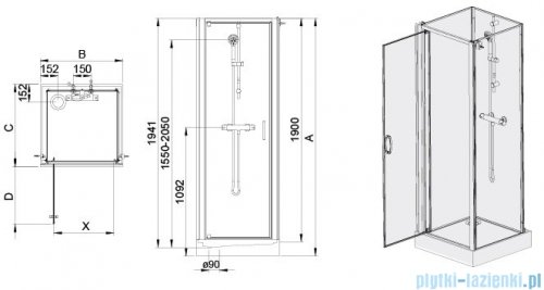 Sanplast Basic Complete KCDJw/BASIC+Bza kabina czterościenna do wnęki kompletna 80x80x202 cm przejrzysta 602-460-1220-01-4B0